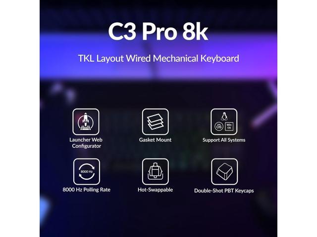 Keychron C3 Pro TKL 80% Wired Mechanical Keyboard, 8K Polling Rate, QMK/VIA Programmable, Hot-Swappable, RGB Backlit Shine-Through Keycaps, Super...