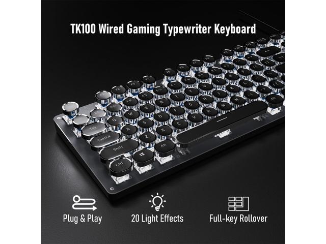 EWEADN TK100 Typewriter Keyboard Wired Mechanical Keyboard, 104 Keys Aesthetic Typewriter Keyboards with White Backlit, Anti-Ghosting, Blue Switch...