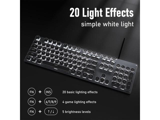 EWEADN TK100 Typewriter Keyboard Wired Mechanical Keyboard, 104 Keys Aesthetic Typewriter Keyboards with White Backlit, Anti-Ghosting, Blue Switch...