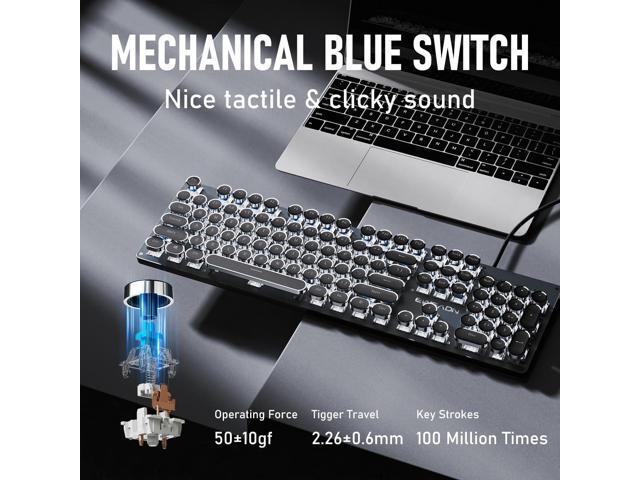 EWEADN TK100 Typewriter Keyboard Wired Mechanical Keyboard, 104 Keys Aesthetic Typewriter Keyboards with White Backlit, Anti-Ghosting, Blue Switch...