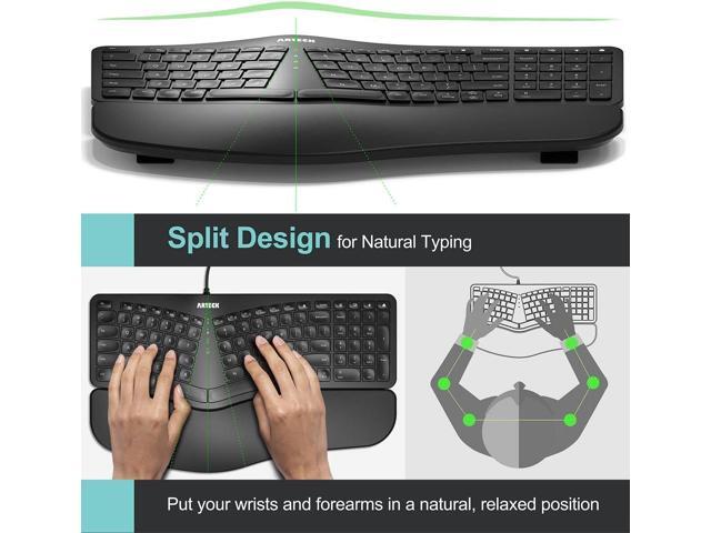 Arteck Ergonomic USB Wired Keyboard with Cushioned Wrist & Palm Rest, Backlit 7 Colors & Adjustable Brightness Comfortable Natural Split Keyboard...