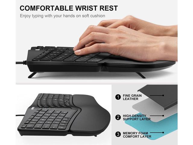 Arteck Ergonomic USB Wired Keyboard with Cushioned Wrist & Palm Rest, Backlit 7 Colors & Adjustable Brightness Comfortable Natural Split Keyboard...