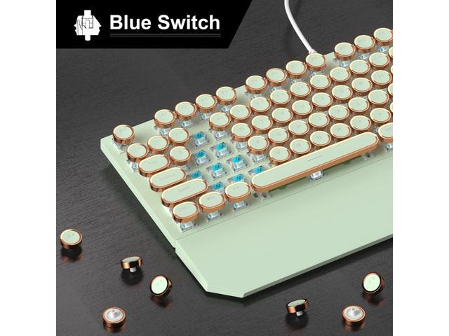 Camiysn Typewriter Style Mechanical Gaming Keyboard, Green Retro Punk Gaming Keyboard with White Backlit, 104 Keys Blue Switch Wired Cute...