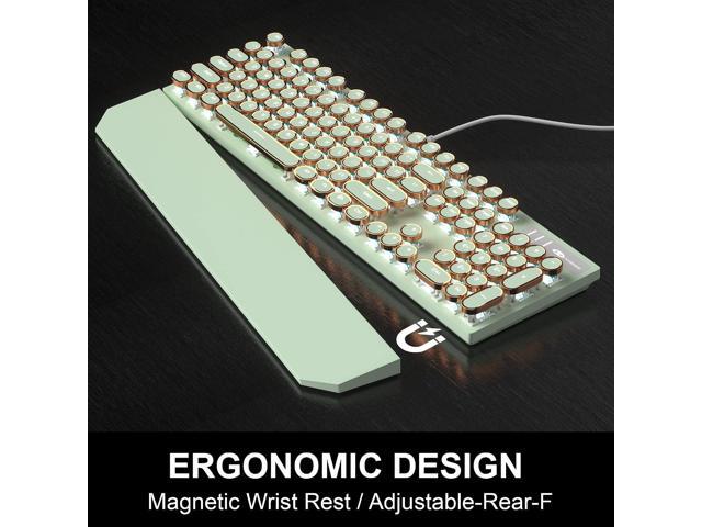 Camiysn Typewriter Style Mechanical Gaming Keyboard, Green Retro Punk Gaming Keyboard with White Backlit, 104 Keys Blue Switch Wired Cute...
