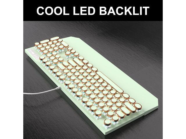 Camiysn Typewriter Style Mechanical Gaming Keyboard, Green Retro Punk Gaming Keyboard with White Backlit, 104 Keys Blue Switch Wired Cute...