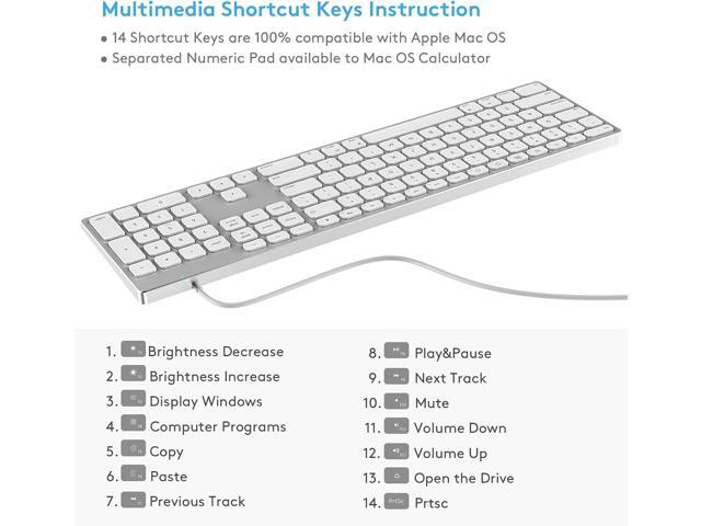 All-Aluminum Wired Mac Keyboard with USB-A/USB-C 2-in-1 Plug-and-Play Cable, Full-Size Numeric Keypad, Metal Unibody Design, Stick-On Risers,...