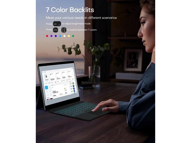 Surface Pro 3/4/5/6/7/7+ Keyboard, Ultra-Slim Wireless Bluetooth Surface Keyboard with Palm-Rejection Trackpad, 7-Color Backlit, Sleep/Wake...