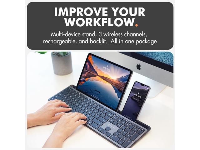 X9 Full Size Bluetooth Keyboard with Phone Holder - Backlit Wireless Keyboard, Switch Multi Device, Quiet, Slim, Rechargeable, w/Copilot for...