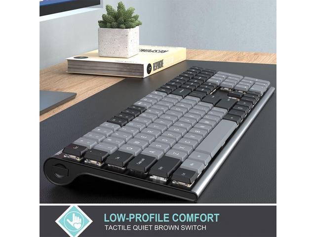 Arteck Mechanical 2.4G USB Wireless Performance Keyboard, Tacktile Quiet Brown Switches, Stainless Steel Low Profile for PC/Desktop/Laptop/TV and...