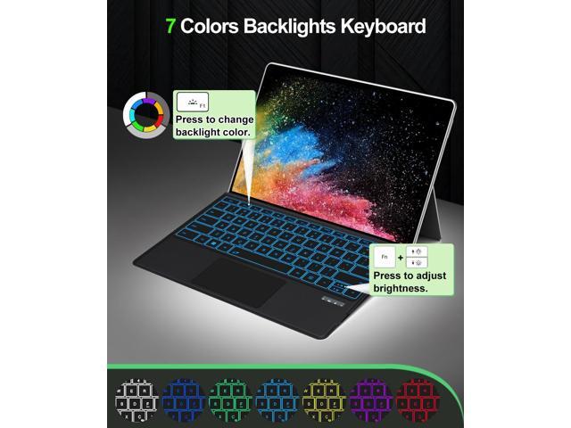 Surface Pro Keyboard for Pro 3/4/5/6/7/7 Plus, Wireless Bluetooth Surface Keyboard with 12 Gesture Touchpad, 7 Colors Backlit, Smart Sleep/Wake,...