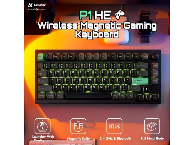 LEMOKEY P1 HE 75% Wireless Custom Mechanical Gaming Keyboard with Gateron Double-Rail Magnetic Switches Full Assembled Knob Version - Black