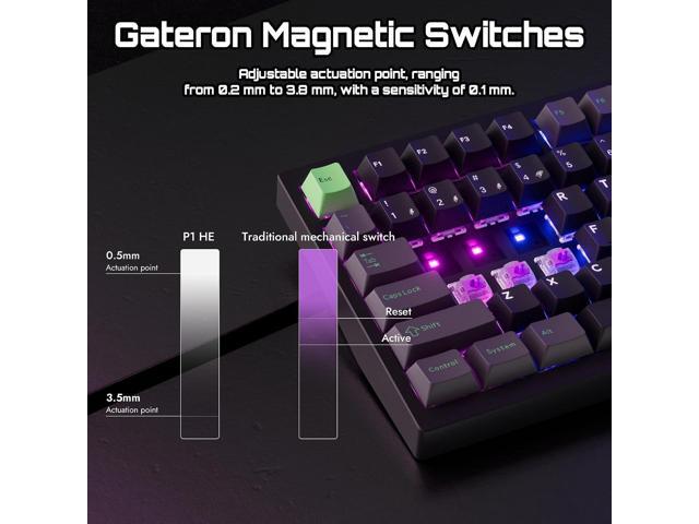 LEMOKEY P1 HE 75% Wireless Custom Mechanical Gaming Keyboard with Gateron Double-Rail Magnetic Switches Full Assembled Knob Version - Black