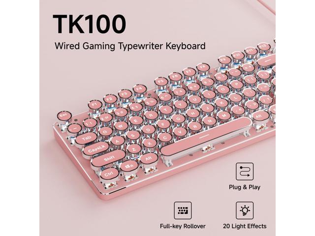 EWEADN TK100 Typewriter Keyboard Wired Mechanical Keyboard, 104 Keys Aesthetic Typewriter Keyboards with White Backlit, Anti-Ghosting, Blue Switch...