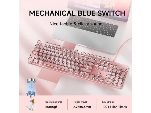 EWEADN TK100 Typewriter Keyboard Wired Mechanical Keyboard, 104 Keys Aesthetic Typewriter Keyboards with White Backlit, Anti-Ghosting, Blue Switch...