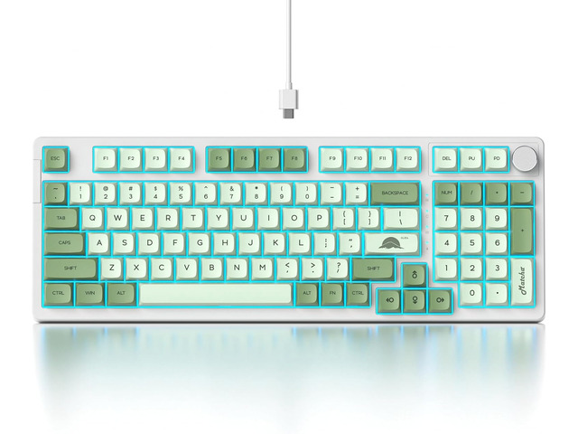 Fogruaden Wired Green Matcha Creamy Mechanical Keyboard with Number Pad, Hot Swappable RGB Gaming Keyboard with Knob, 98 Key, Custom Gasket Mount,...