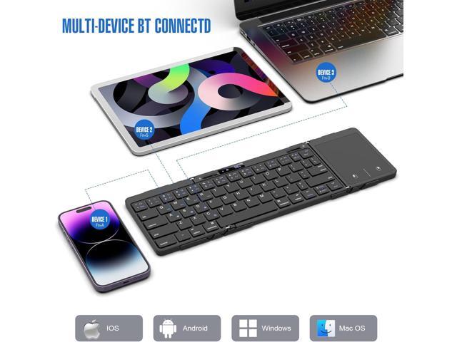 Eelexa Foldable Travel Key Board Wireless Portable Folding Keyboard with Touchpad, Lock Hinge Battery Level Display, Bluetooth Keyboard for ipad...