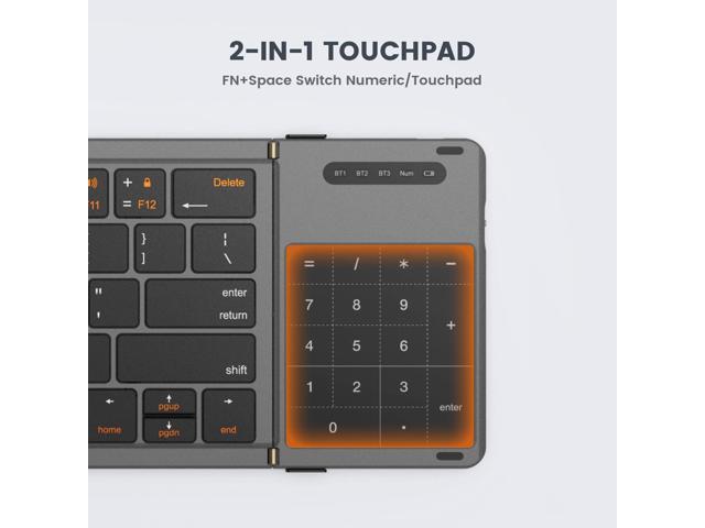 GEODMAER Foldable Bluetooth Keyboard, Portable Full Size Folding Keyboard with Touchpad, Numeric Keypad, PU Leather, Wireless TravelKeyboard for...