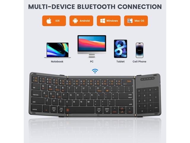 GEODMAER Foldable Bluetooth Keyboard, Portable Full Size Folding Keyboard with Touchpad, Numeric Keypad, PU Leather, Wireless TravelKeyboard for...