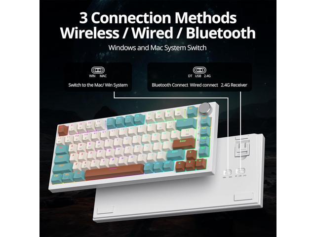 82 Keys Wireless Gaming Keyboard 75 Percent,Triple Mode Bluetooth/2.4Ghz/USB Pre-lubed Hot Swappable Mechanical Keyboard, w/Knob & Sound-Absorbing...