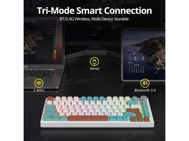 82 Keys Wireless Gaming Keyboard 75 Percent,Triple Mode Bluetooth/2.4Ghz/USB Pre-lubed Hot Swappable Mechanical Keyboard, w/Knob & Sound-Absorbing...