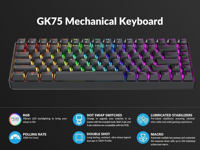 Geeky GK75 75% Hot Swappable Mechanical Gaming Keyboard 84 Keys Multi Color RGB LED Backlit for PC/Mac Gamer ANSI US American Layout (Black,...