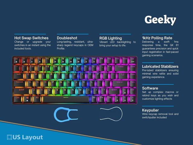 Geeky GK75 75% Hot Swappable Mechanical Gaming Keyboard 84 Keys Multi Color RGB LED Backlit for PC/Mac Gamer ANSI US American Layout (Black,...