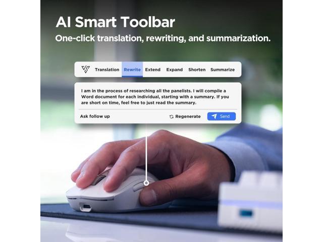 Virtusx Jethro AI Mouse - Voice & Audio Recorder for Lecture & Meeting, Centralized Software with Voice Typing, Writing Tools, Transcribe,...