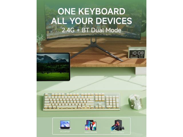 V3 Wireless Keyboard and Mouse with Single Backlit, Metal Panel, Bluetooth/2.4G Rechargeable Silent Keyboard and Mouse Combo Light up Full Size...