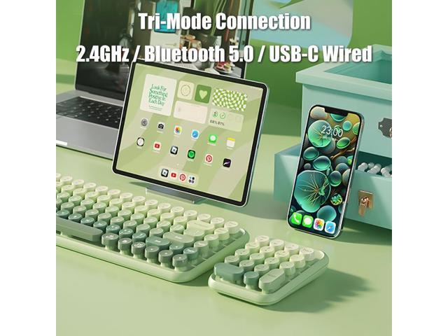 Typewriter Style Number Keypad Wireless 2.4G/Bluetooth/USB-C Wired Rechargeable Numeric Pad Linear Membrane Switch 18-Key NKRO Retro Round Keycaps...