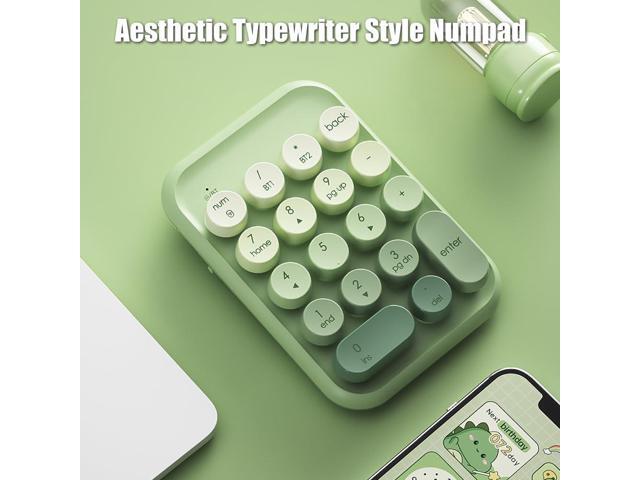 Typewriter Style Number Keypad Wireless 2.4G/Bluetooth/USB-C Wired Rechargeable Numeric Pad Linear Membrane Switch 18-Key NKRO Retro Round Keycaps...