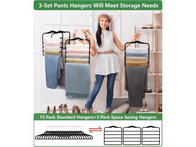 Closet Organizers and Storage,3 Pack Organization and Storage Pants-Hangers-Space-Saving,Velvet Hanger for Dorm Room for College Students Girls...