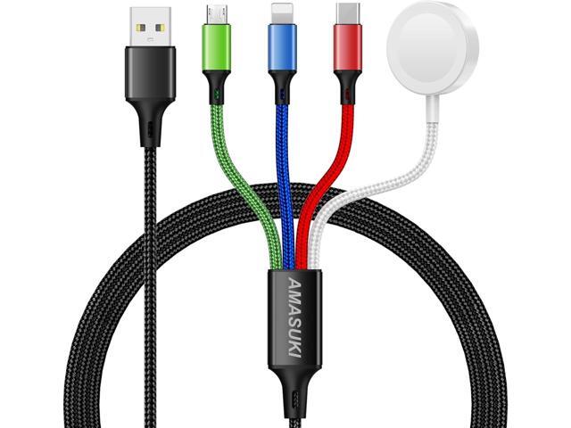 Upgraded Travel Essentials for Apple Watch Charger 4 in 1 Multi Charging Cable iWatch Charger Camping Essentials USB C/L/Micro Compatible with...