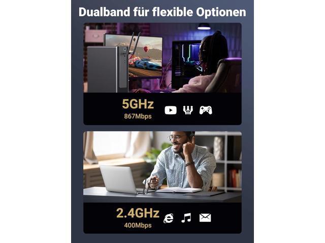UGREEN USB WiFi Adapter, AC1300 5dBi High Gain Dual Antennas, 5G/2.4G Dual Band, 164ft Wide Range, USB 3.0 WiFi Adapter for Desktop PC Laptop,...