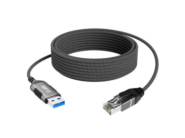 Slim USB to Ethernet Cable 8 FT, USB 3.0 A to RJ45 Thin Cord, Directly Connected, Aluminum, Braided, OFC, USB to RJ45 Gigabit LAN Network Cable for...