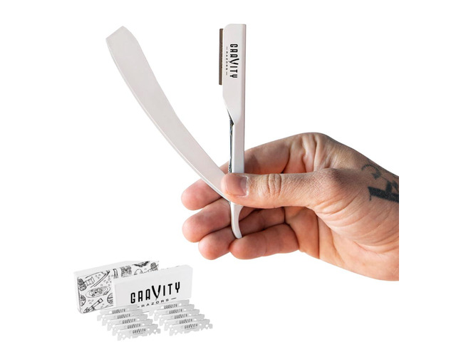 Professional Straight Razor - Ultra Exposed Straight Razor Kit with 10 Gravity Premium Blades, 2mm Exposed (Apollo13)