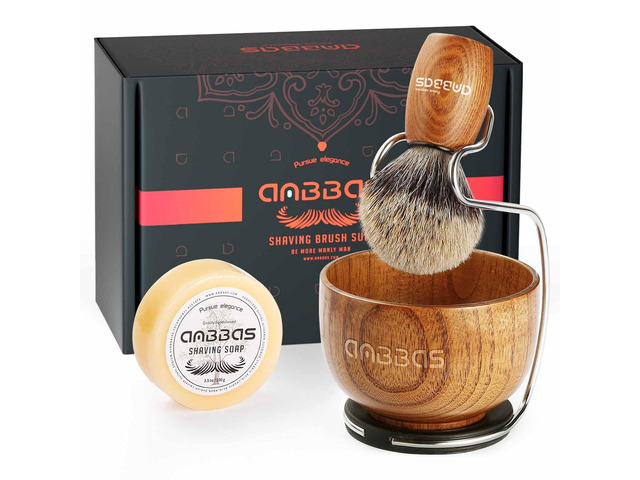 Anbbas Badger Hair Shaving Brush with Wood Handle,Large Soap Bowl,Stainless Steel Shaving Stand and 3.5 oz Natural Shaving Soap Puck Refill for Men