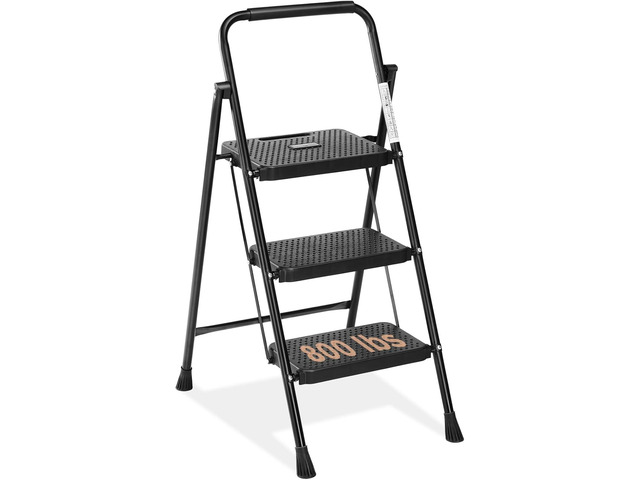 Sweetcrispy Folding 3 Step Ladder Stool - Lightweight, 800lbs Sturdy, with Anti-Slip Feet - Perfect for Home, Kitchen, and Office Use, Easy Storage...