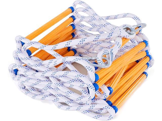 Emergency Fire Escape Ladder 2 Story 5M / 16FT Flame Resistant Safety Extension Rope with 2 Hooks, 2-4 Story Window Homes Reusable Compact Portable.