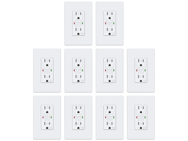 ELECTECK 10 Pack GFCI Outlets 15 Amp, Outdoor Weather Resistant (WR), Self-Test GFI Receptacles with LED Indicator, Ground Fault Circuit...