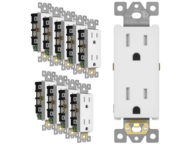 LIDER Decorator Receptacle, Residential Grade, UL Listed, Tamper-Resistant Wall Outlet, Electrical Outlet, Self-Grounding, 15A 125V, UL Listed,...