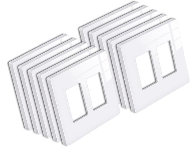 [10 Pack] BESTTEN 2 Gang Mid-Size Screwless Outlet Cover, Midway Decorative Wall Plate, USWP6 Gloss Snow White, Midsize H4.88' x W4.93', UL Listed