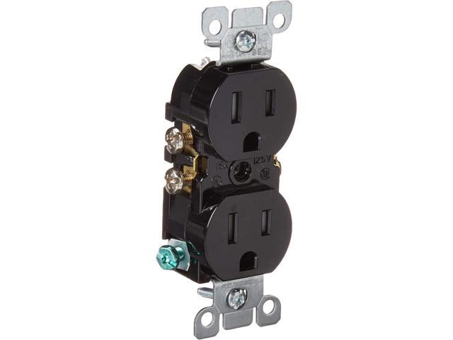 Leviton 15 Amp 125V Tamper Resistant Duplex Receptacle, Residential Grade, Grounding, (10-Pack), T5320-E, Black