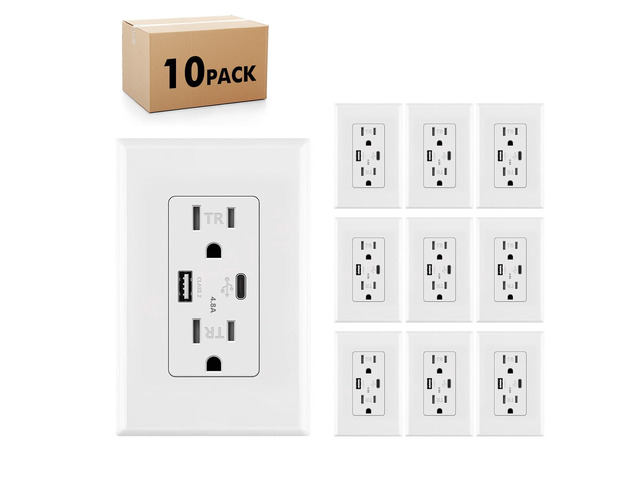 Micmi USB Outlet with C + A Wall Dual High Speed Receptacle Smart 4.8A Fast Charging Capability,15Amp 125Volt, Tamper Resistant Wall Plate Included...