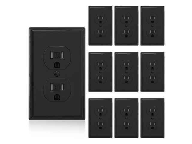 ELEGRP Tamper-Resistant Duplex Receptacle, 15A 125V Standard Electrical Duplex Wall Outlet, 2 Pole 3 Wire, 5-15R, Self-Grounding, Residential...