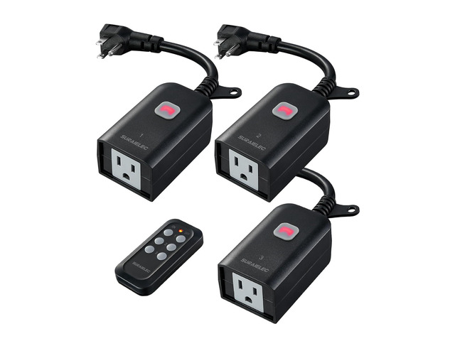 SURAIELEC Outdoor Wireless Remote Control Outlet Kit, Waterproof Remote Power Switch, 15 AMP, 100 FT Range, 1 Remote 3 Outlets for Indoor Outdoor...