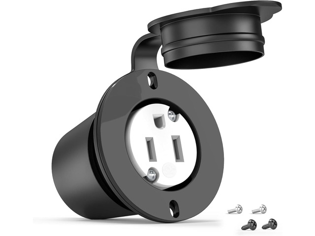 Flanged Outlet NEMA 5-15R - 110V/120V, 15 Amps Single Round Female Plug Receptacle, Weather Resistant, Flush Mount Inlet for RV, Camper, Marine,...
