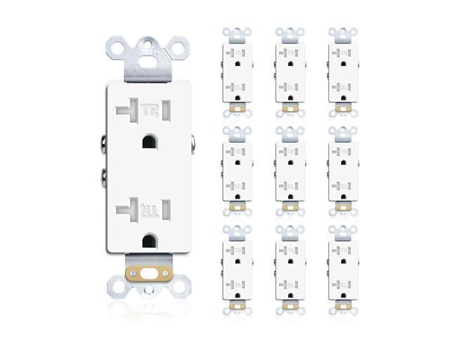 10 Pack 20A Decorator Wall Receptacle Outlet, Residential and Commercial Use, Tamper-Resistant Standard Receptacle, 2 Pole 3 Wire, Self-Grounding,.