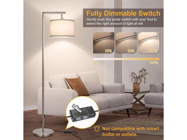 Dimmable Silver Floor Lamp, Brushed Nickel Floor Lamps for Living Room with Adjustable White Shade, Tall Standing Lamp Modern Reading Light for...