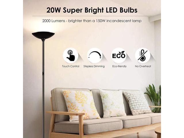 BoostArea Floor Lamp/Standing Lamp, 20W 2000LM LED Torchiere Lamp, Stepless Dimmable, Touch Control, 3000K Daylight, 50000hrs Lifespan for Living...