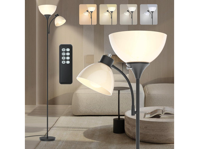 GERGO Led Floor Lamp, Super Bright 11W+7W 2100LM Torchiere Floor Lamps for Living Room, Stepless Adjustable 4 Color Temperatures 3000K-6000K with...